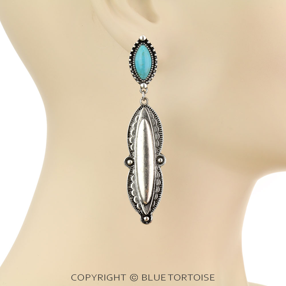 Western Oval Concho Stone Stud Earrings - Image 2