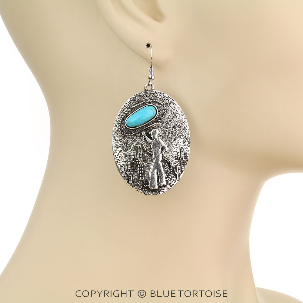 Western Scenery Cowgirl Theme Dangle Earrings - Image 2
