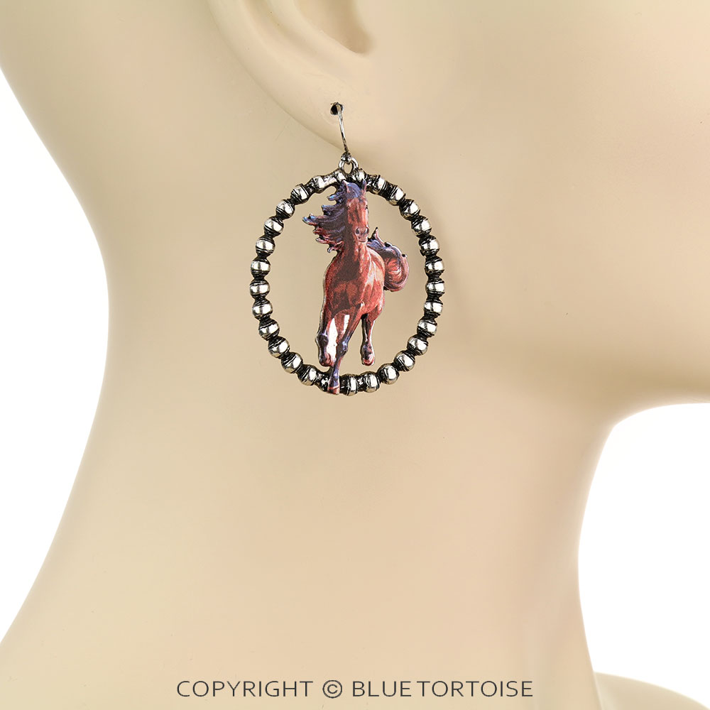 Western Horse Print Dangle Earrings - Image 2
