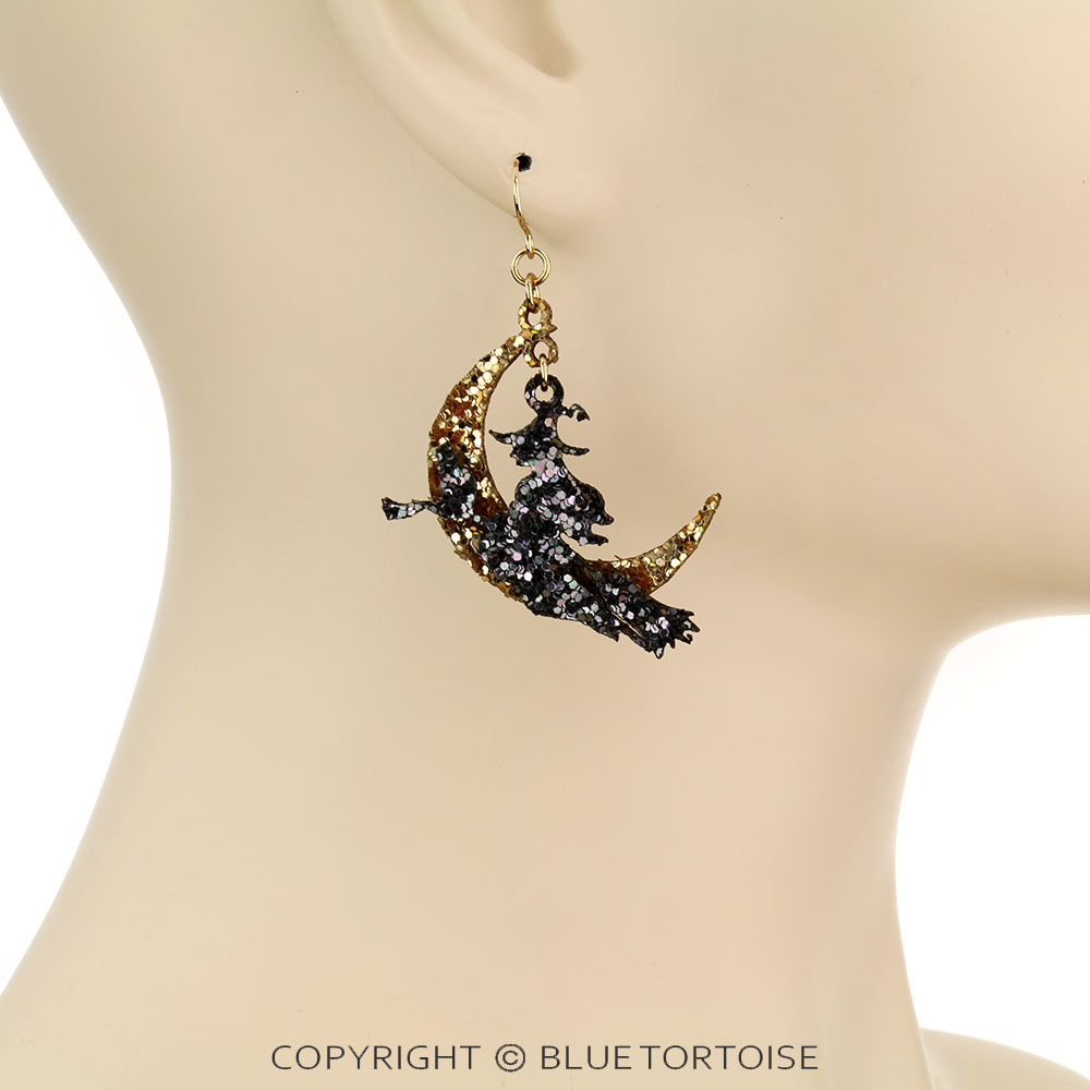 Halloween Glitter Witch Dangle Earrings - Image 2