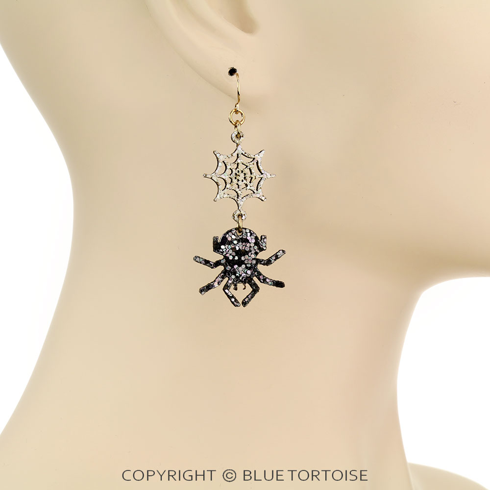 Halloween Glitter Spider Dangle Earrings - Image 2