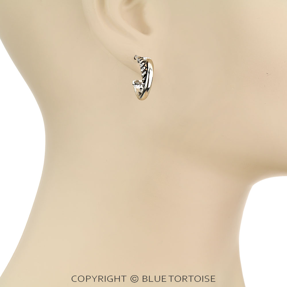 Designer Line Crossover Hoop Earrings - Image 2