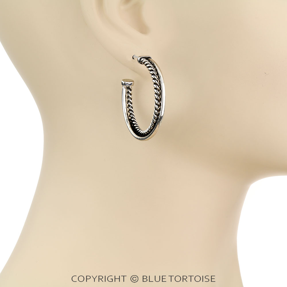 Designer Line Crossover Hoop Earrings - Image 2