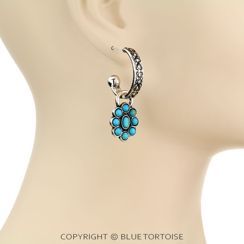 Western Texture Concho Hoop Earrings - Image 2
