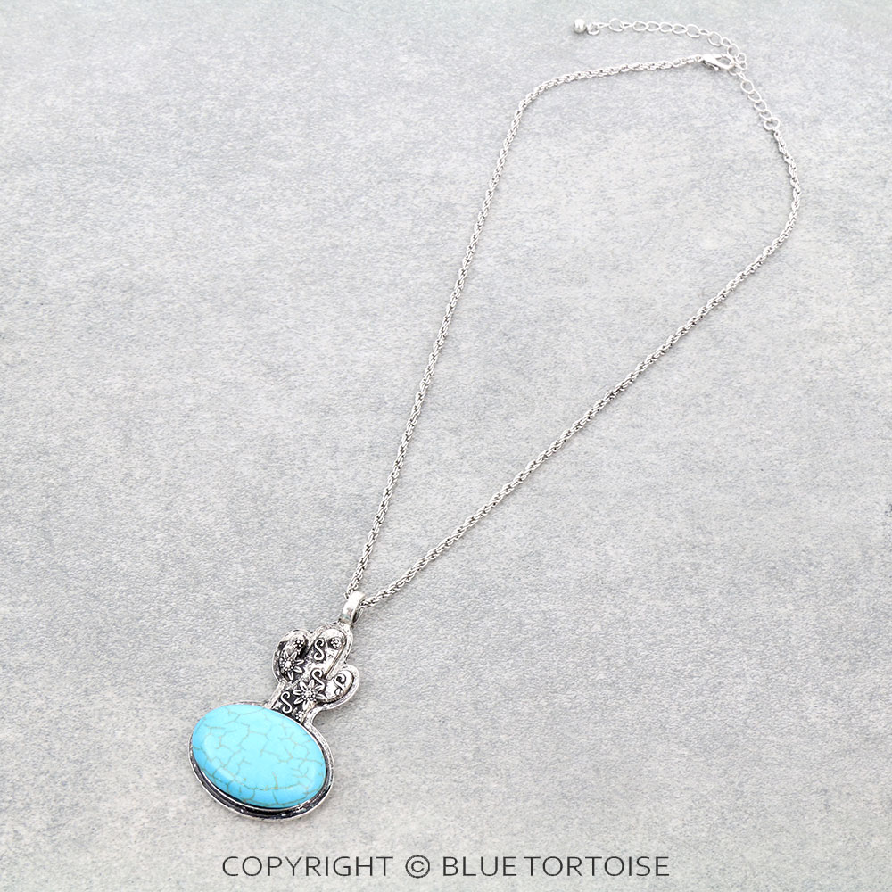 Cactus with Stone Pendant Necklace