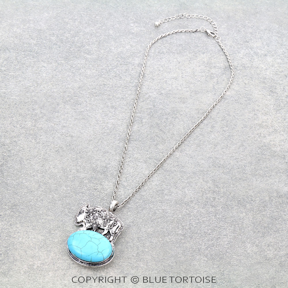 Buffalo with Stone Pendant Necklace