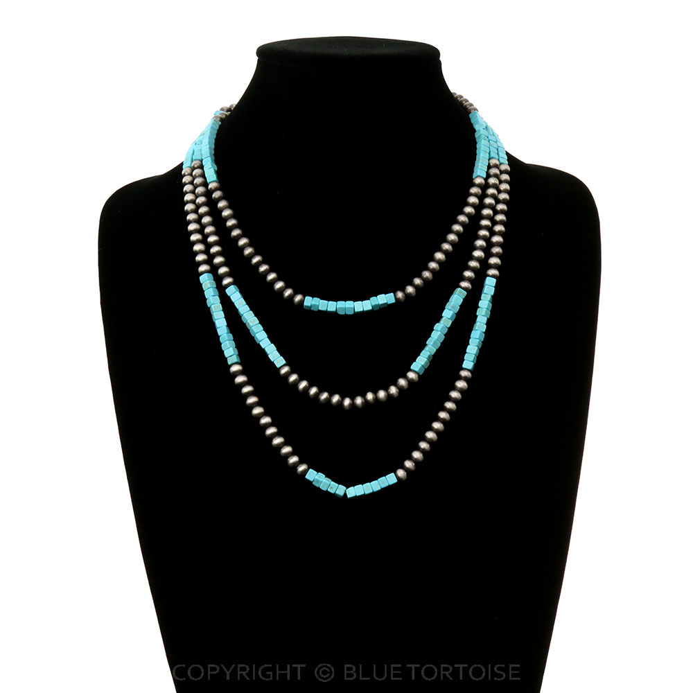 Navajo Style Pearl & Cubic Stone Necklace - Image 2