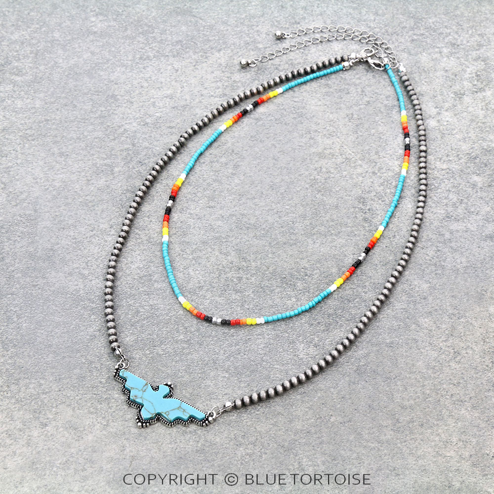 Navajo Style Pearl & Bead Thunderbird Stone Necklace Set