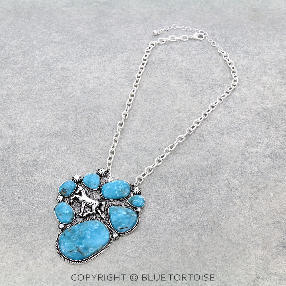 Western Horse Stone Pendant Necklace