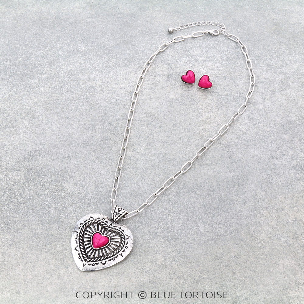 Western Heart Stone Necklace Set