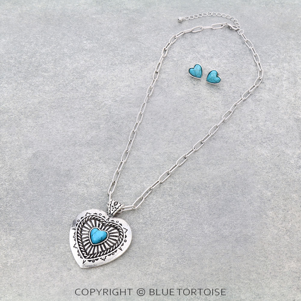 Western Heart Stone Necklace Set