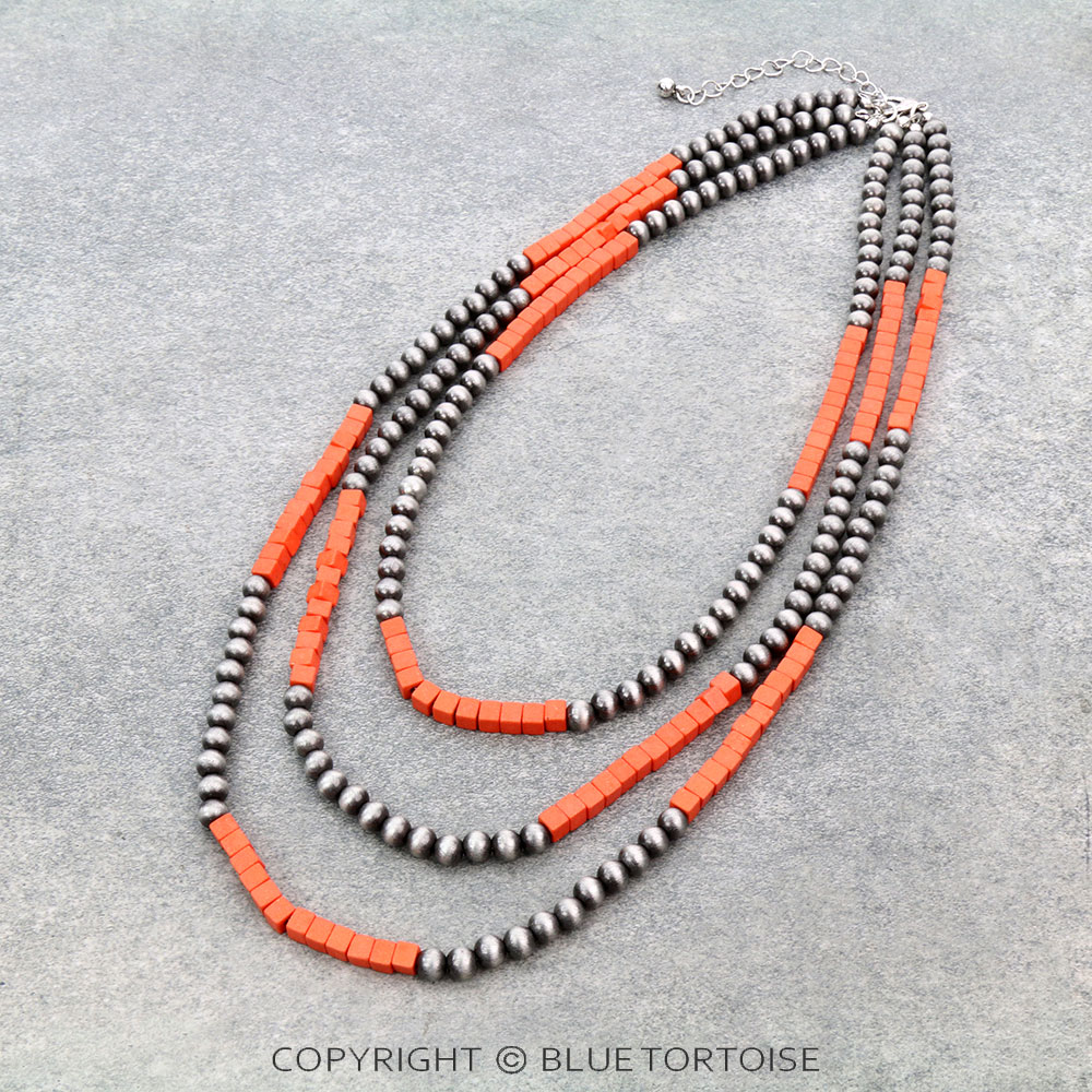Navajo Style Pearl & Cubic Stone Necklace