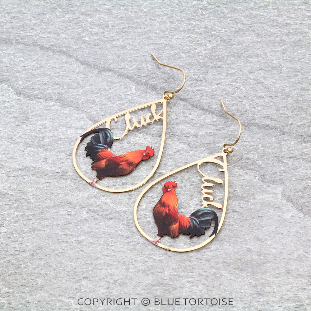 Rooster Print Teardrop Dangle Earrings