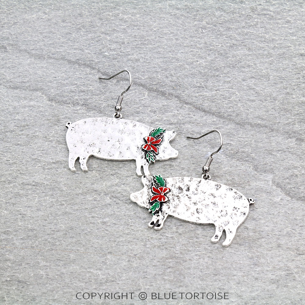 Christmas Pig Dangle Earrings