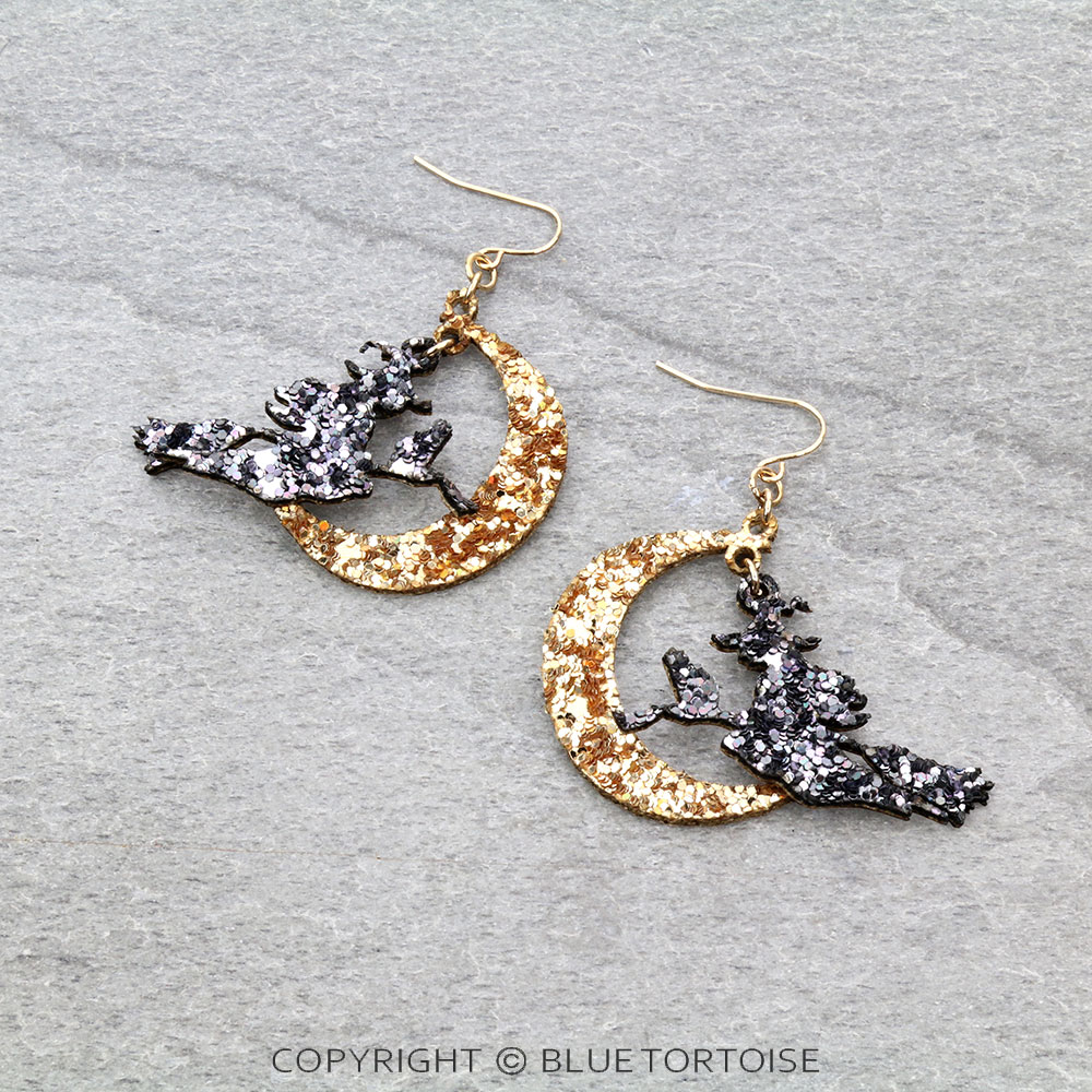 Halloween Glitter Witch Dangle Earrings
