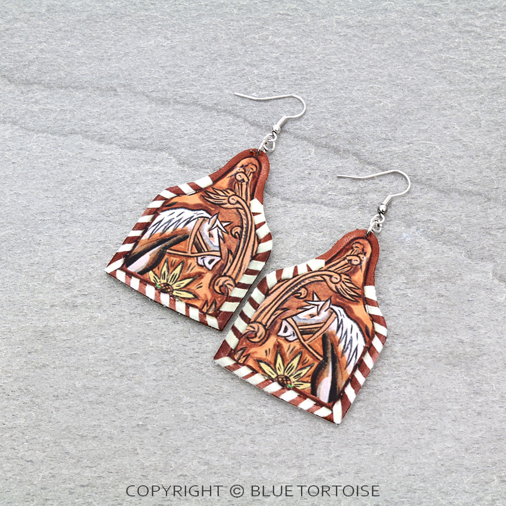 Horse Ear Tag Leather Dangle Earrings
