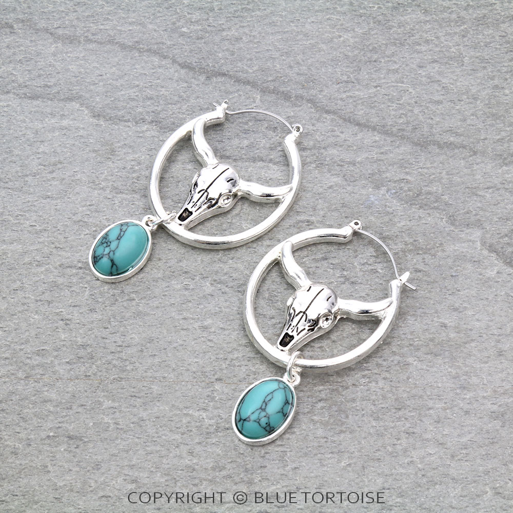 Western Steer Skull Hoop Earrings