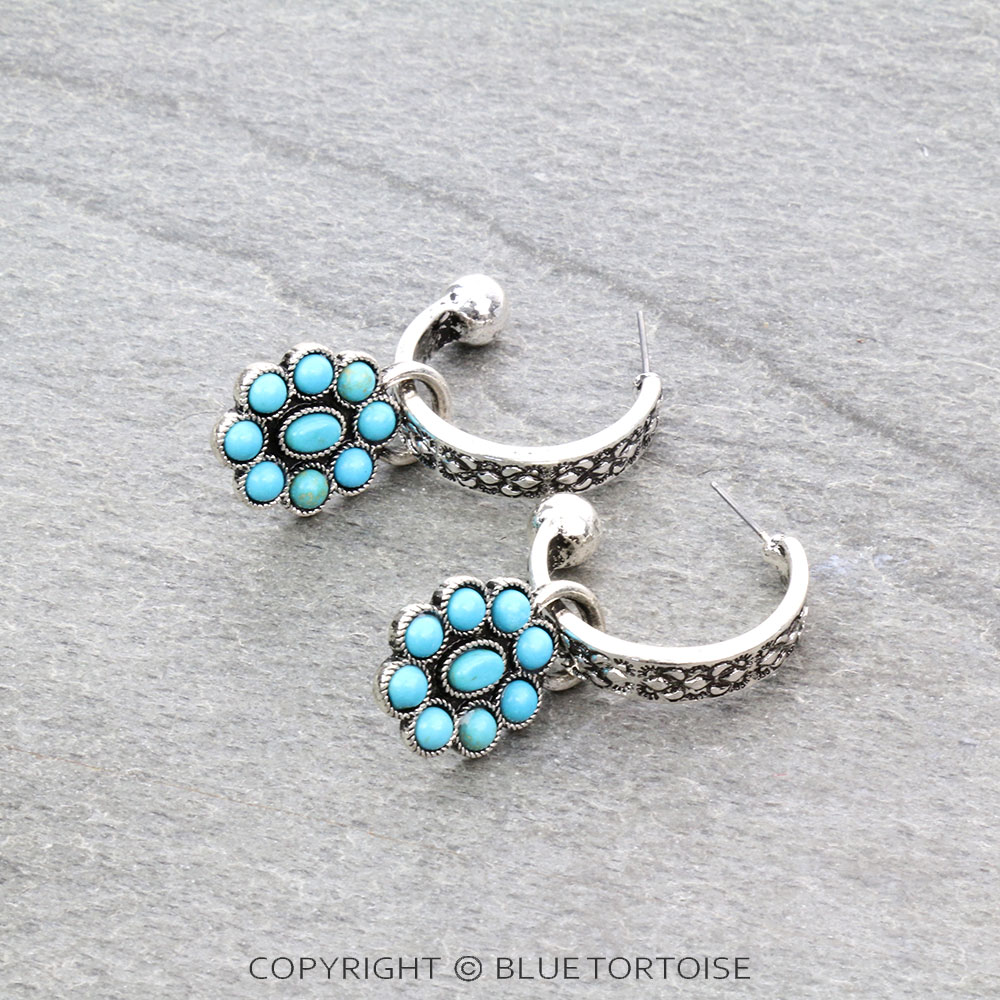 Western Texture Concho Hoop Earrings