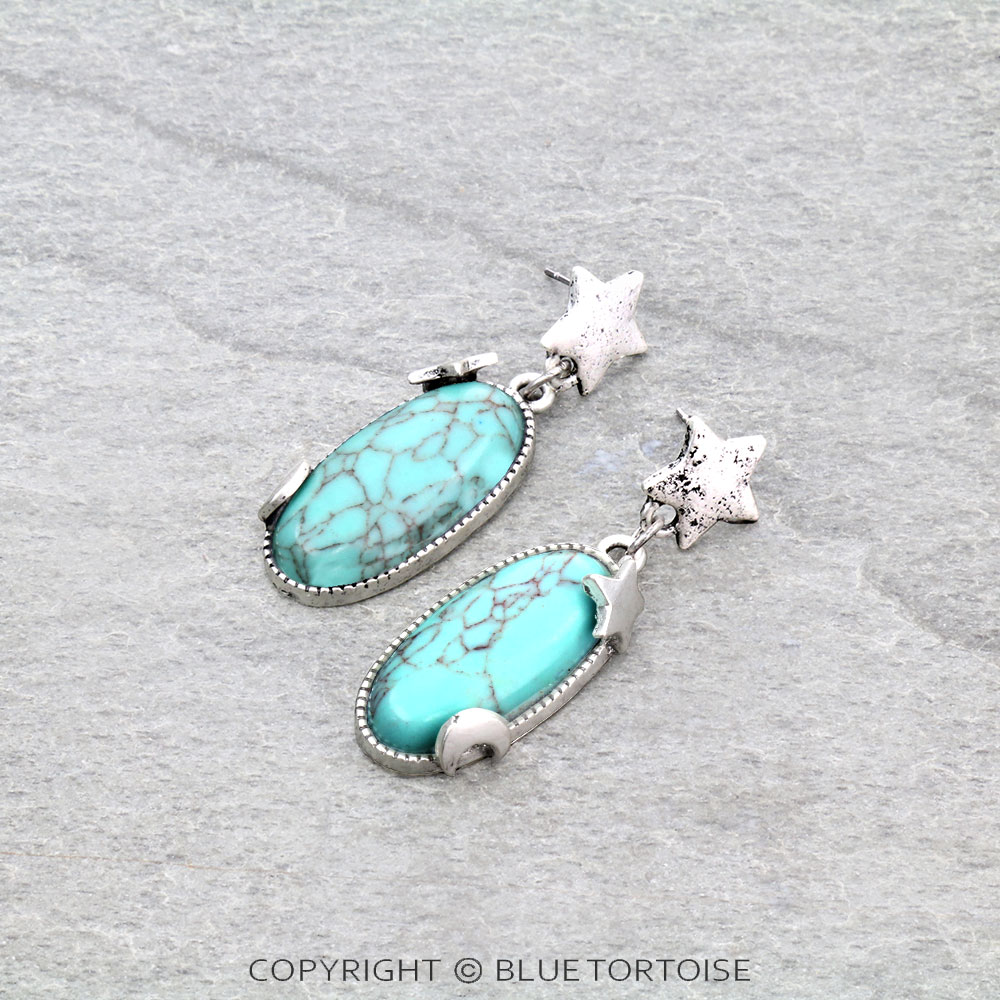 Cosmic Moon and Star Stone Stud Earrings