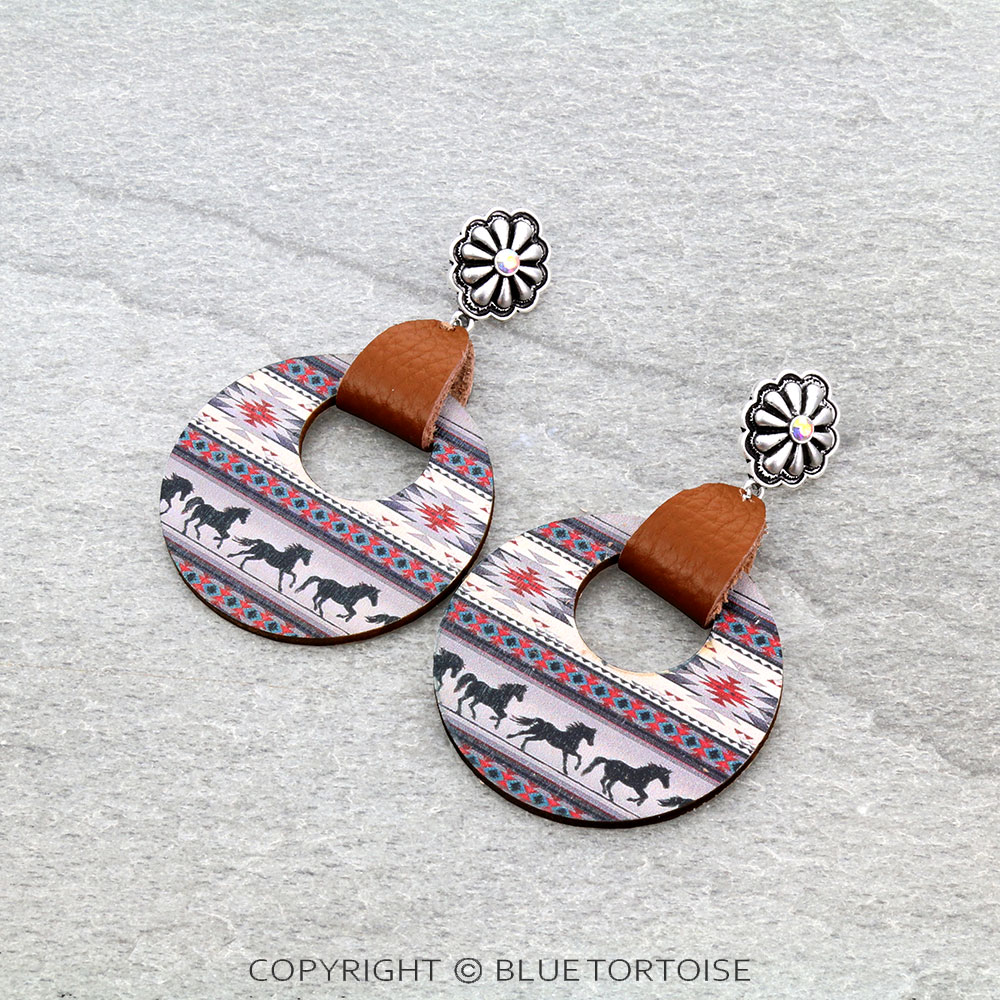 Western Wooden Aztec with Concho Stud Earrings