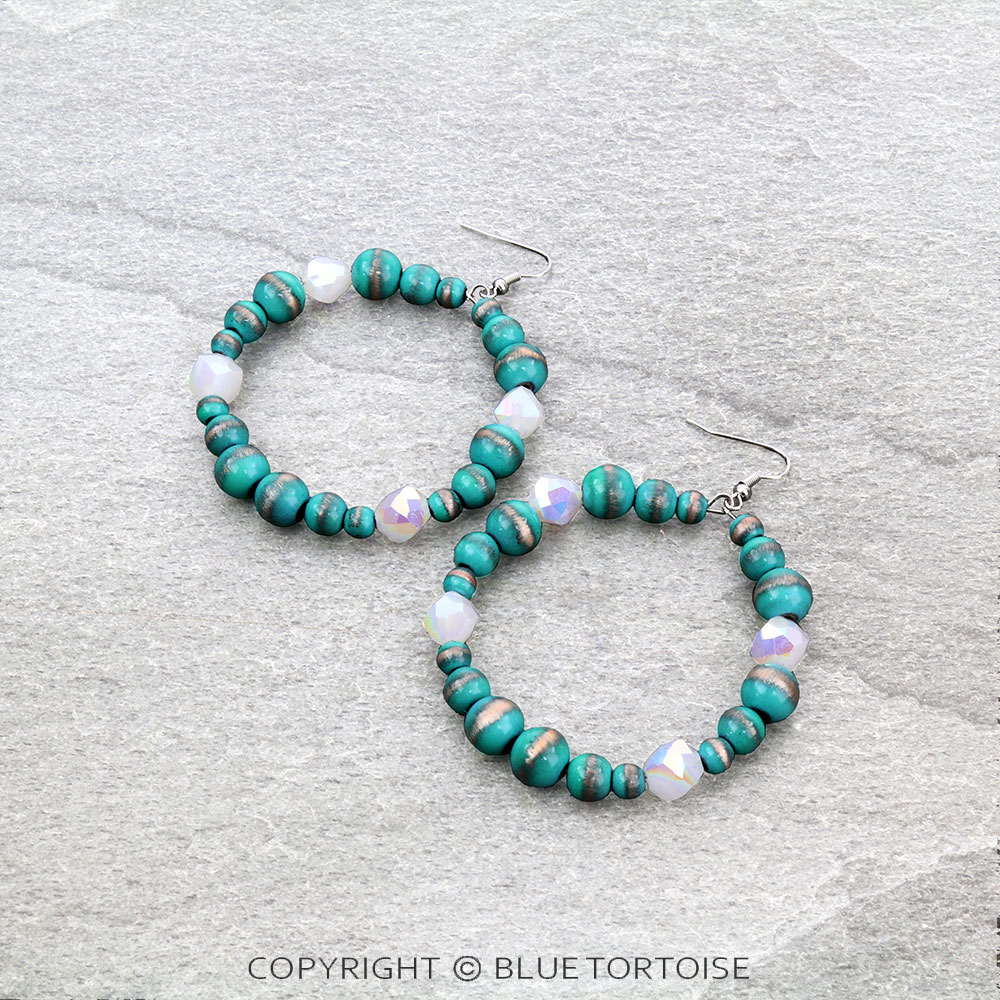 Navajo Style Pearl & Glass Bead Dangle Earrings
