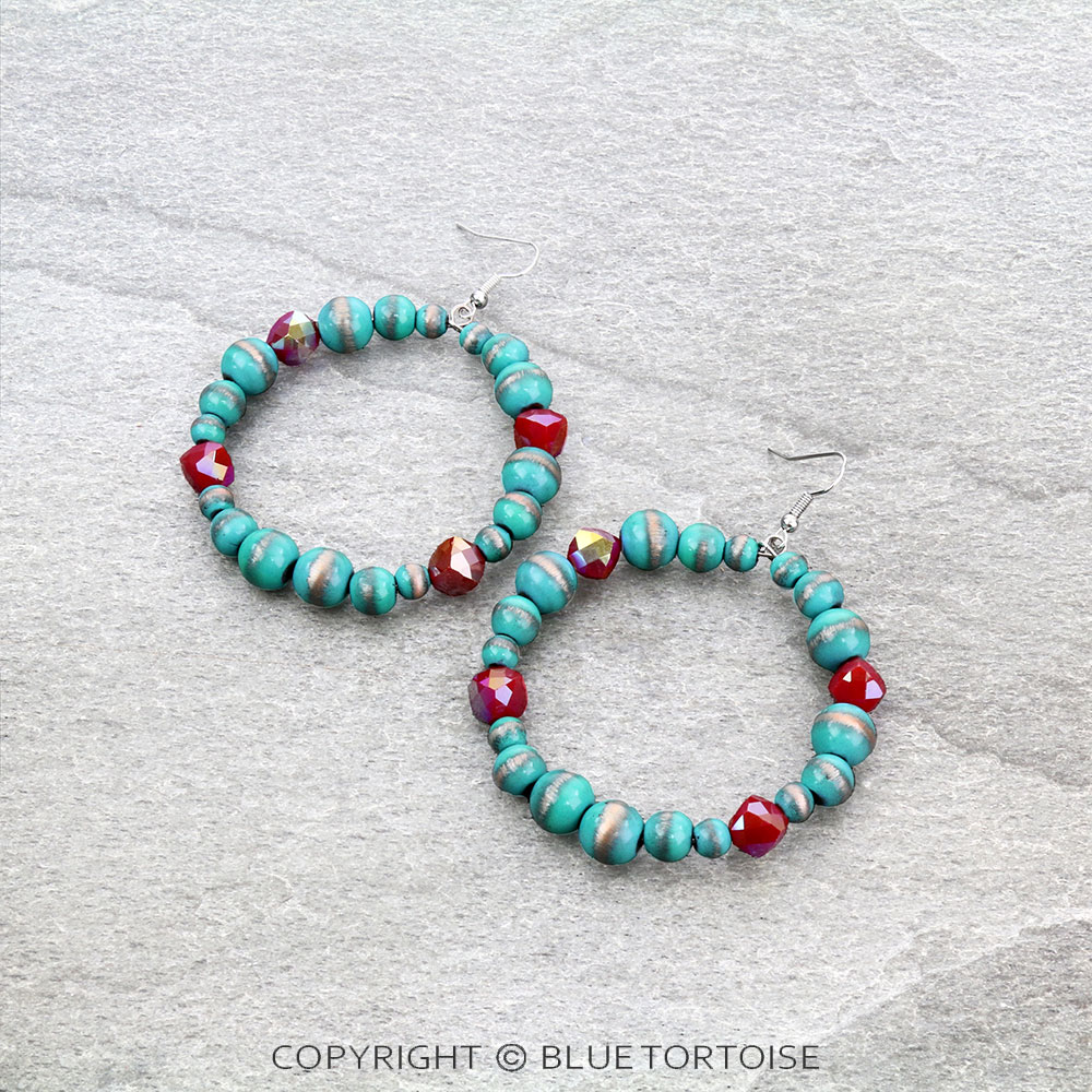 Navajo Style Pearl & Glass Bead Dangle Earrings