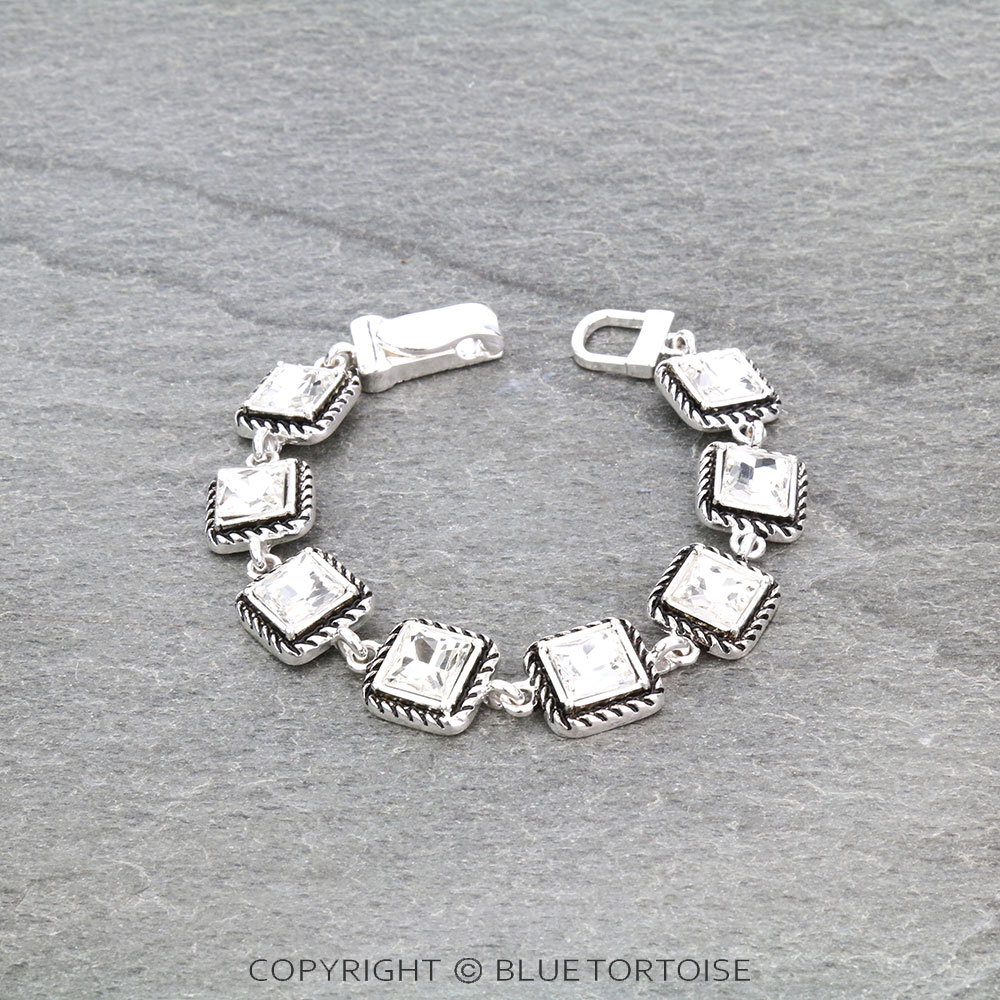 Square Design Texture Clear Stone Magnetic Bracelet