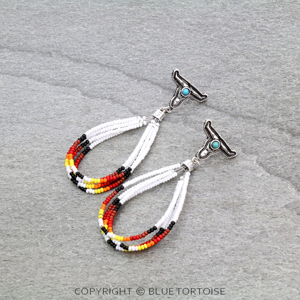 Steer Skull with Seed Bead Stud Earrings