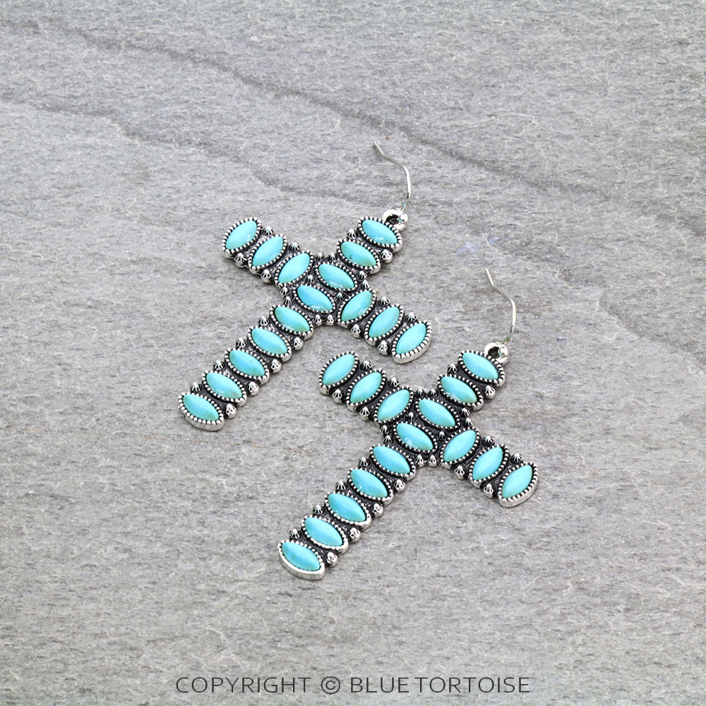 Western Cross Stone Dangle Earrings