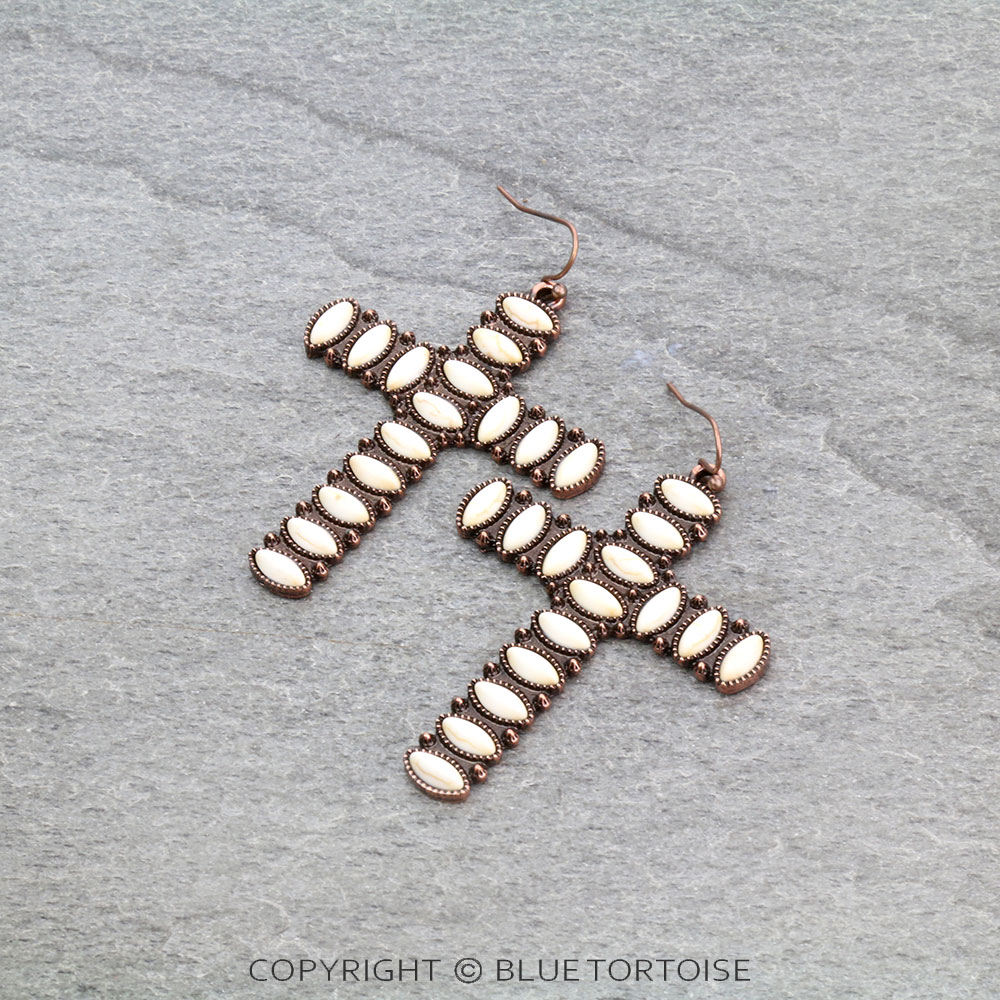 Western Cross Stone Dangle Earrings