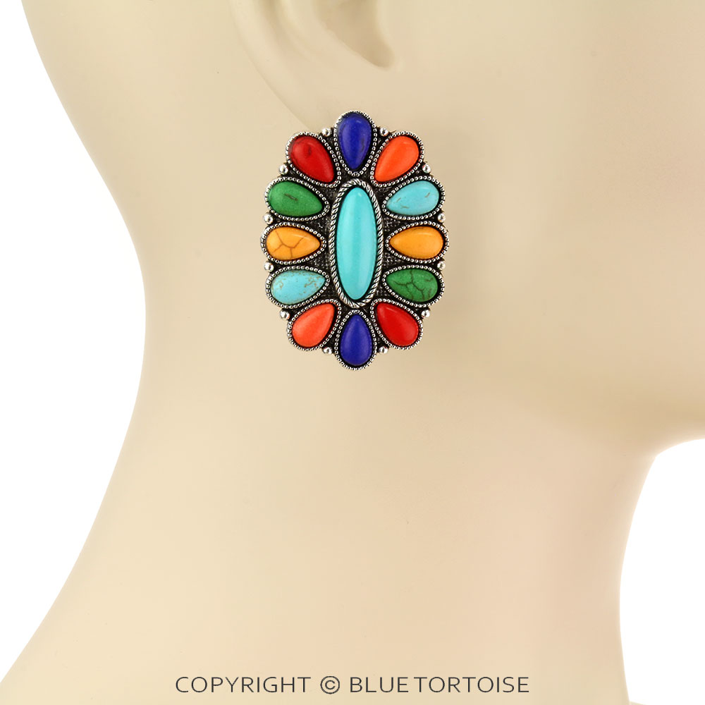 Western Concho Stone Stud Earrings - Image 2