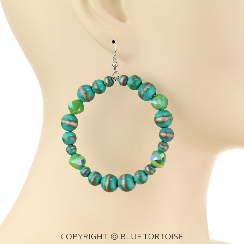 Navajo Style Pearl & Glass Bead Dangle Earrings - Image 2