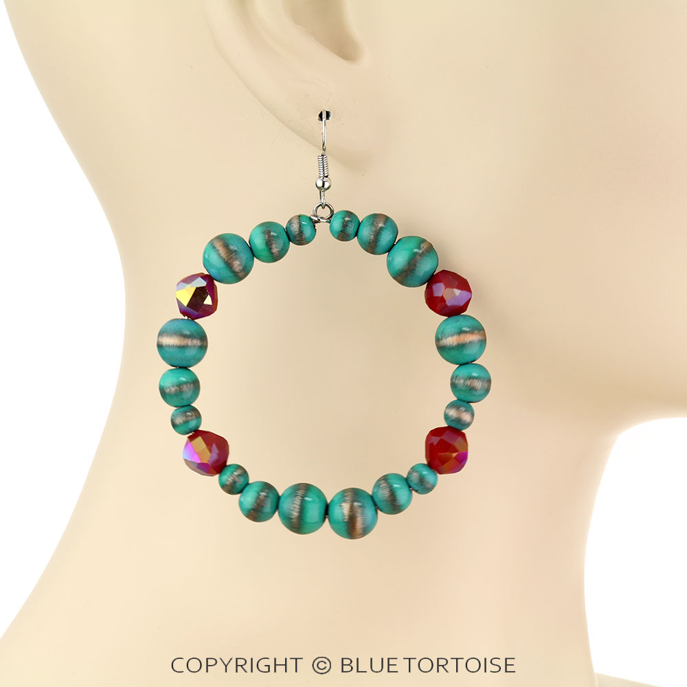 Navajo Style Pearl & Glass Bead Dangle Earrings - Image 2