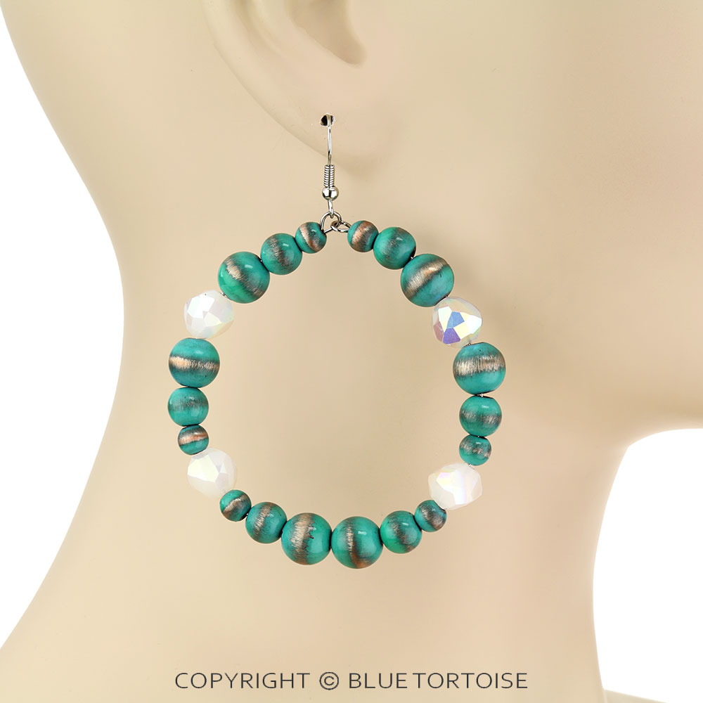 Navajo Style Pearl & Glass Bead Dangle Earrings - Image 2