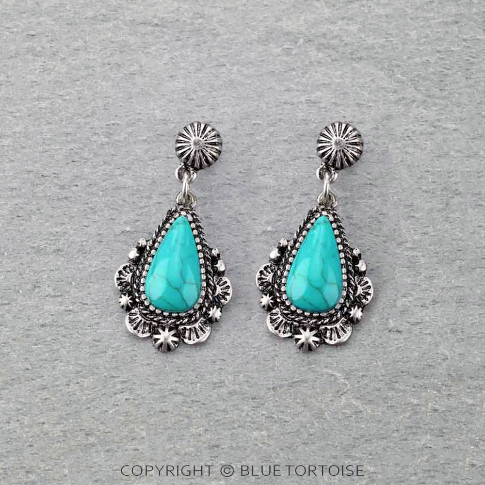 Western Teardrop Turquoise Post Earrings