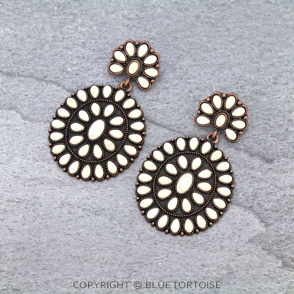 Western Concho Stone Post Earrings