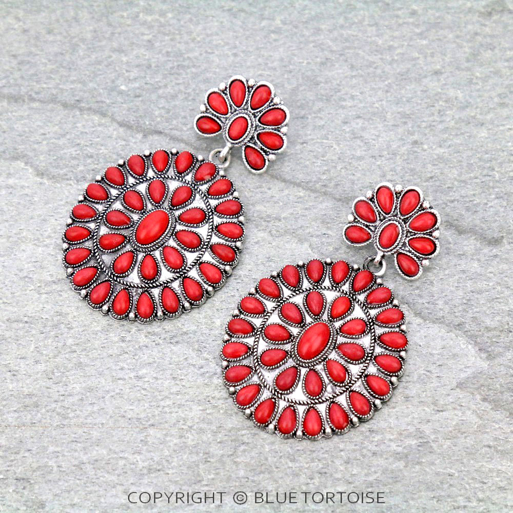 Western Concho Stone Post Earrings
