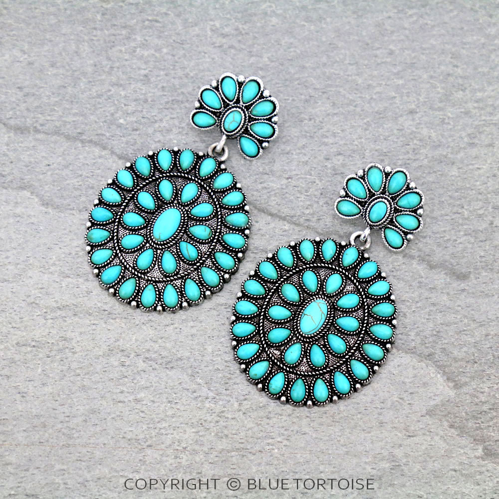 Western Concho Stone Post Earrings