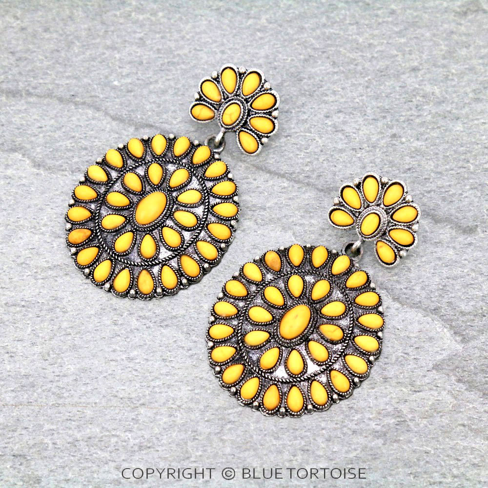 Western Concho Stone Post Earrings