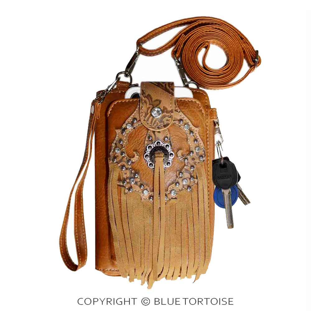 Faux Leather Fringe Cellphone Purse, Small Crossbody Bag with Removable Strap