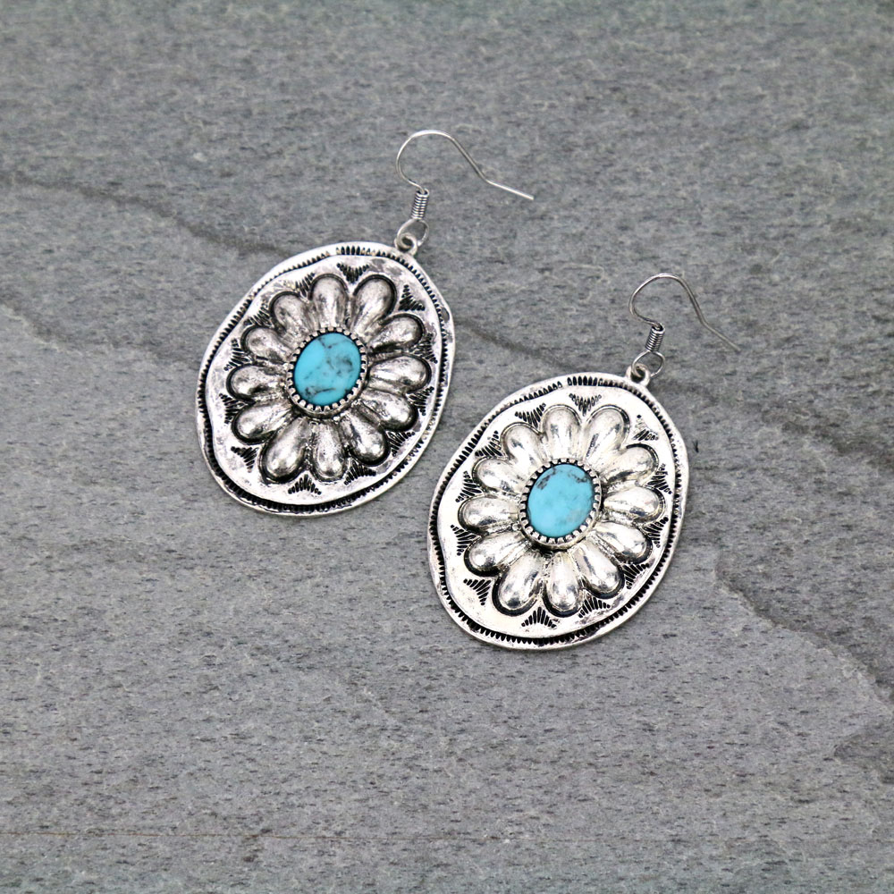 Concho Semi Stone Dangle Earrings