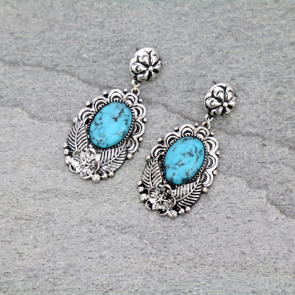 Concho with Semi Stone Stud Earrings