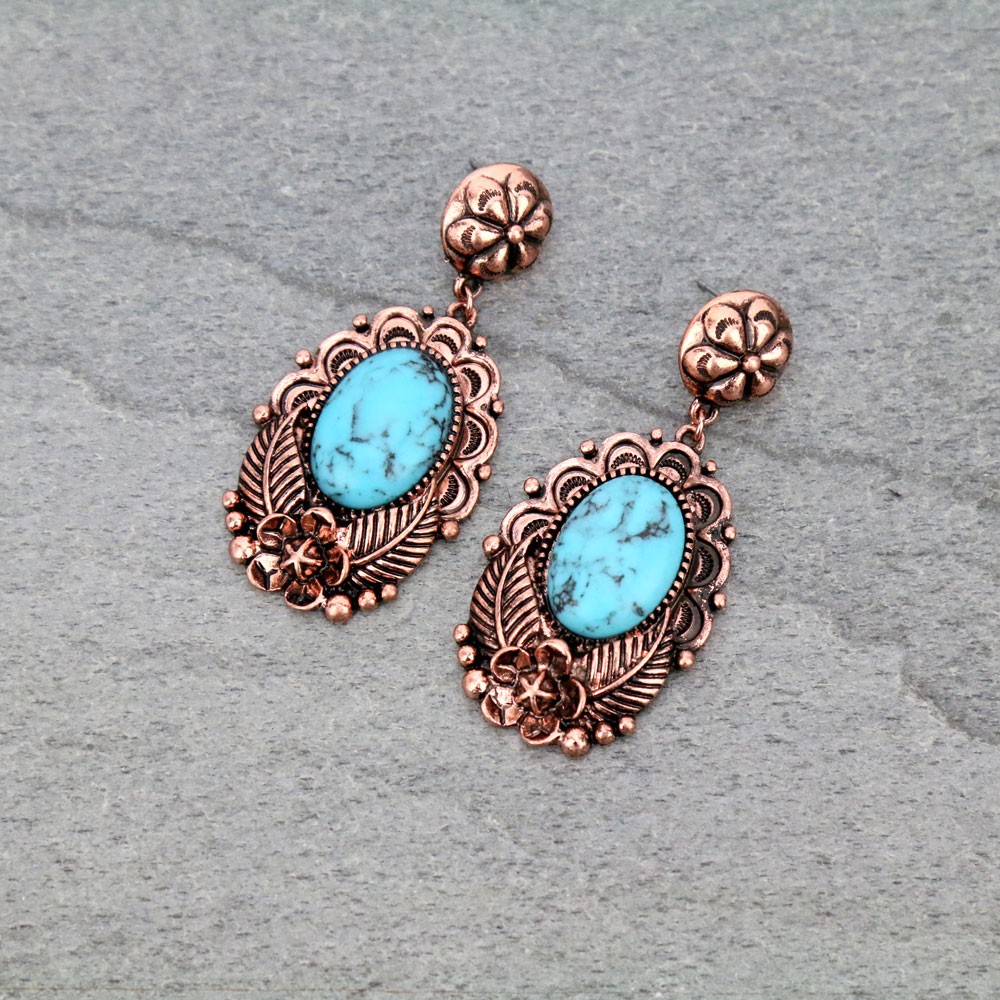 Concho with Semi Stone Stud Earrings
