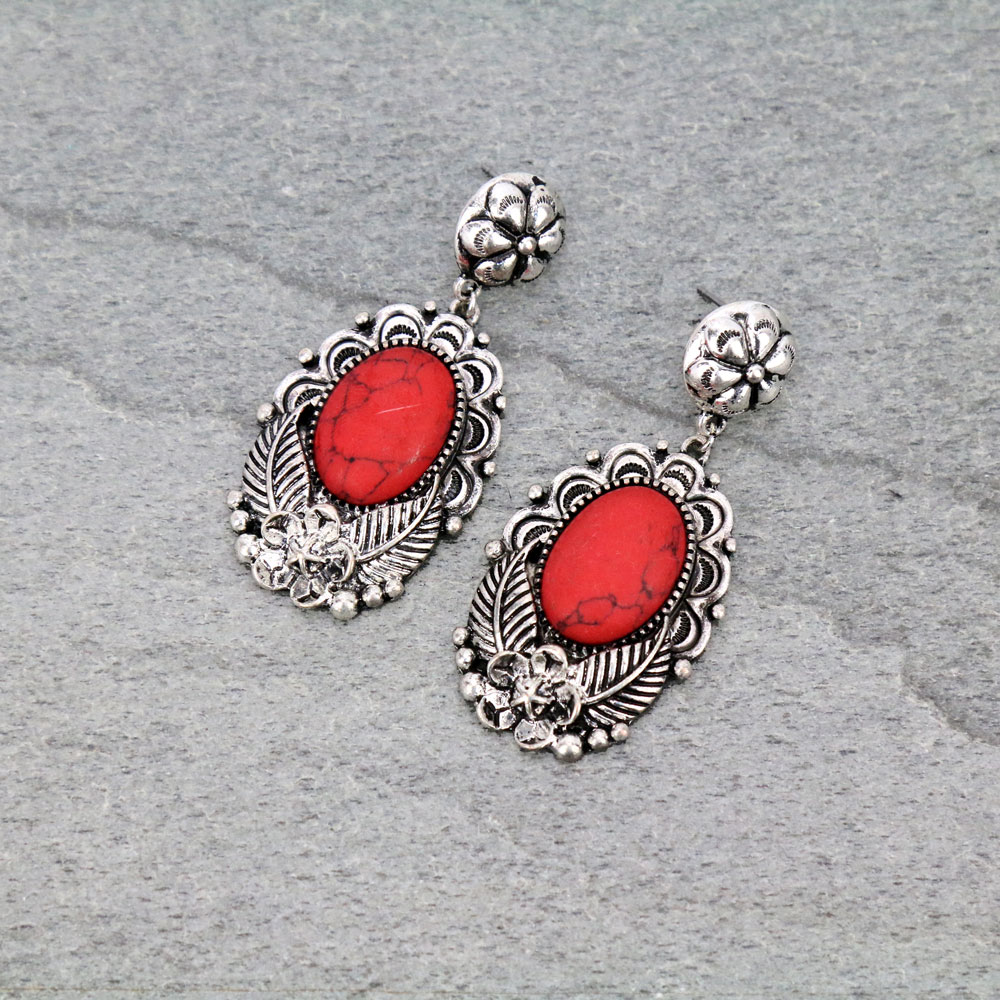 Concho with Semi Stone Stud Earrings