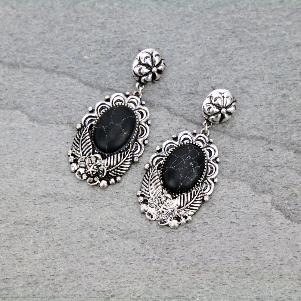 Concho with Semi Stone Stud Earrings