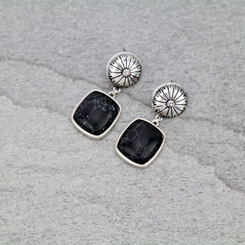 Concho with Semi Stone Stud Earrings