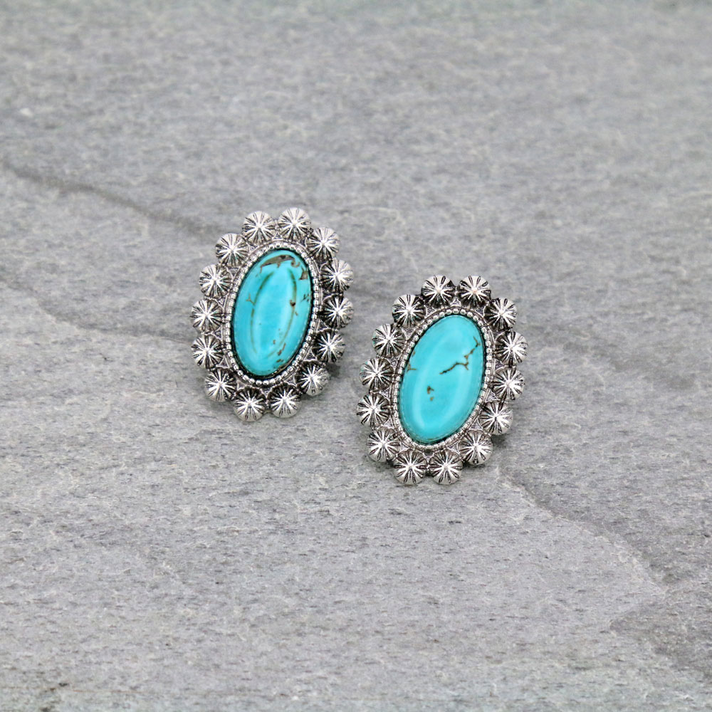 Stone with Concho Stud Earrings