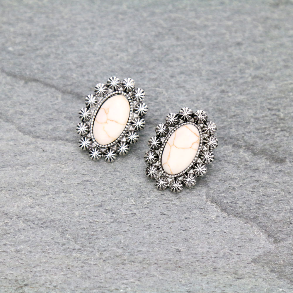 Stone with Concho Stud Earrings