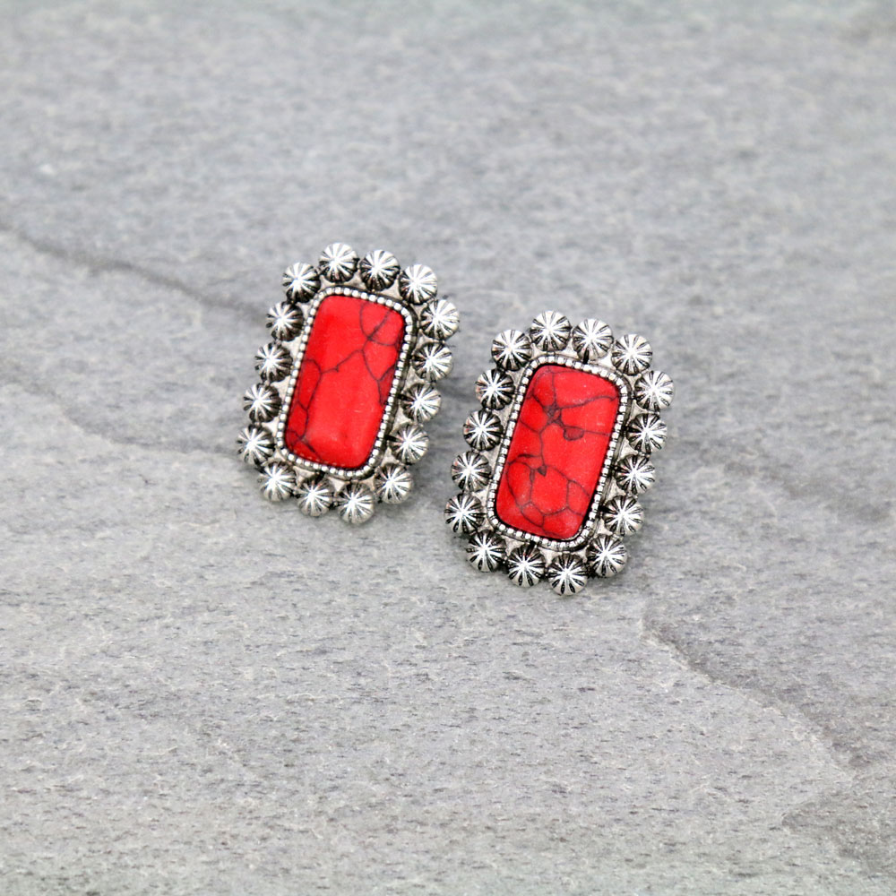 Stone with Concho Stud Earrings