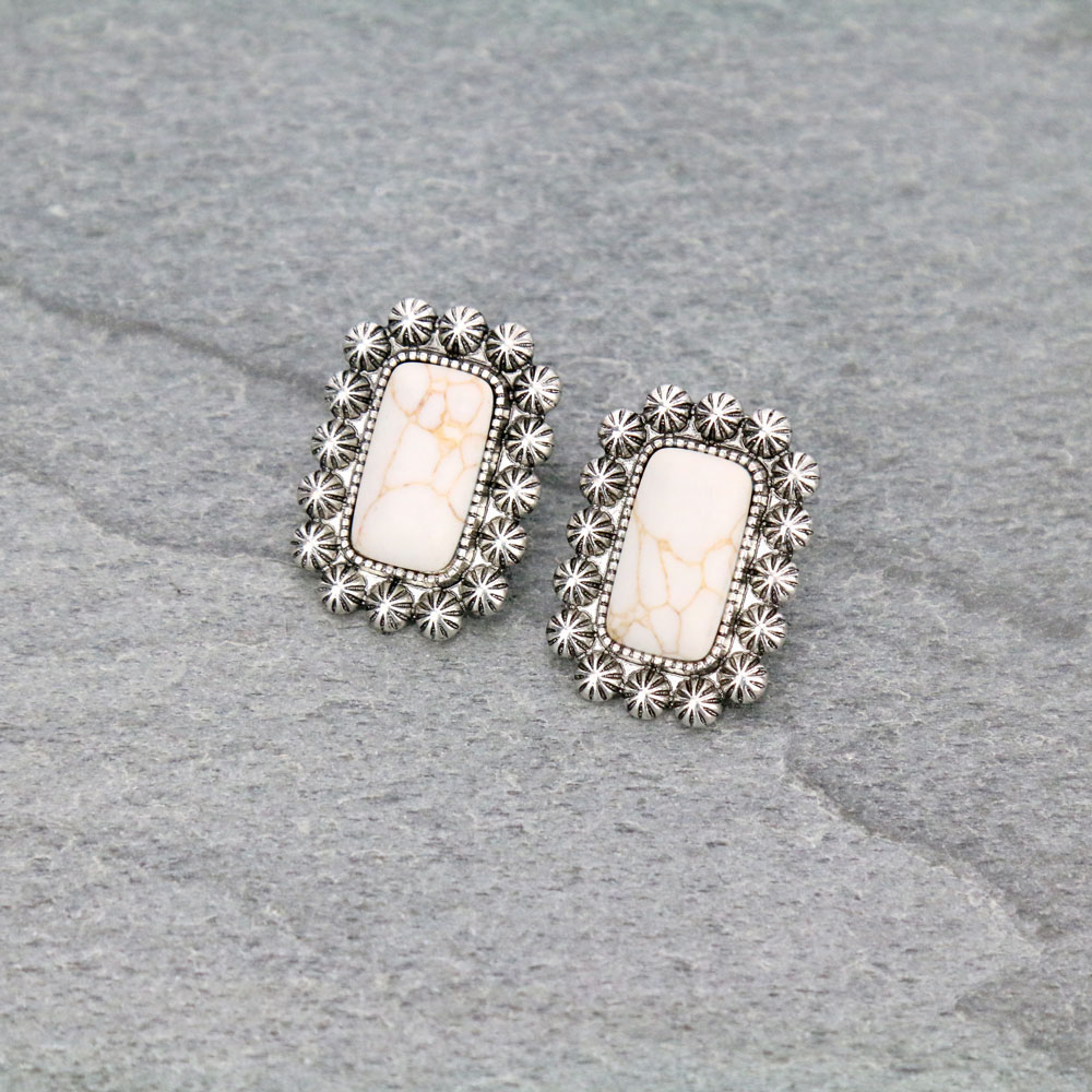 Stone with Concho Stud Earrings